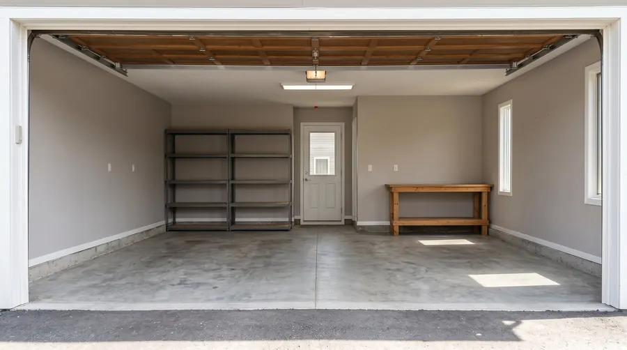 Empty, cleared-out garage after a junk removal job